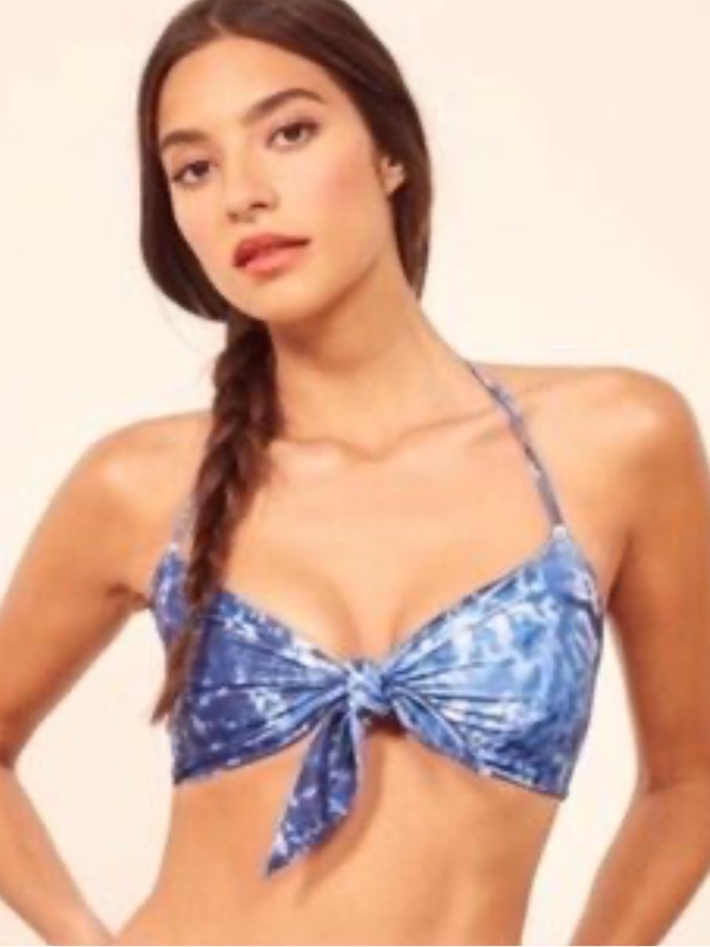 Reformation Hermosa Shibori Blue Tie Dye Piscine Halter Knot Front Bikini Top S